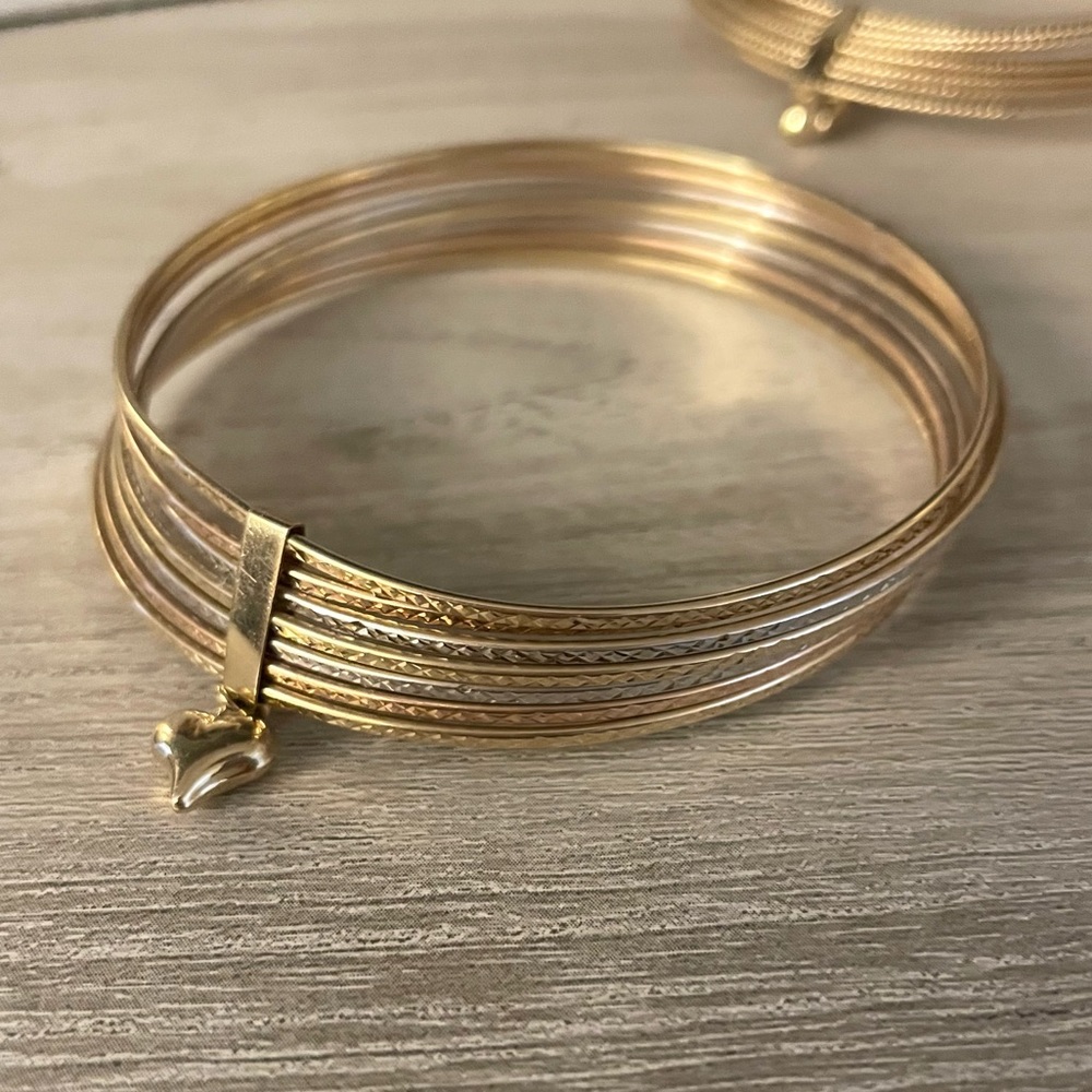 14kt Tri-color Gold 7 Days Semanario Bangle Bracelet Set